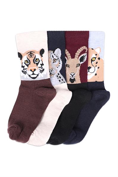 طقم جوارب للأولاد مكون من 4 قطع بأشكال حيوانات ASORTI