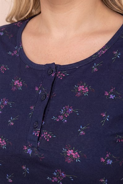 Kadın Bisiklet Yaka Kısa Kol Çiçek Desen  Altı Uzun  Serin Tutan Viskon Kumaş Pijama Takımı