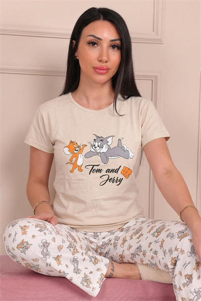 Kadın Çizgi Film Karakter Desenli  Kısa Kollu Pijama Takımı