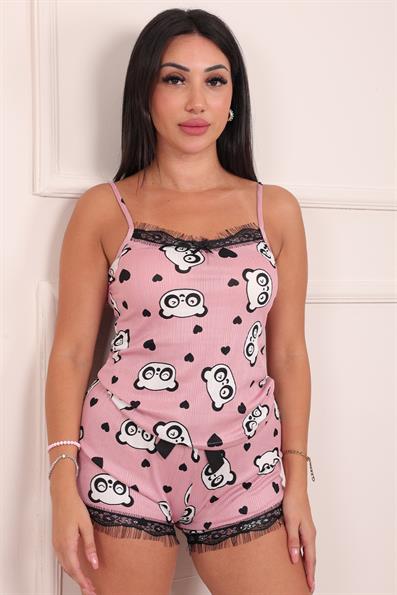 Kadın Panda Desenli Şortlu Pegasus Pijama Takım Pembe