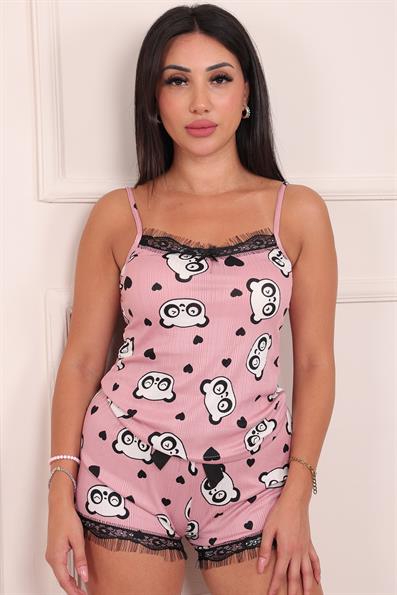 Kadın Panda Desenli Şortlu Pegasus Pijama Takım Pembe