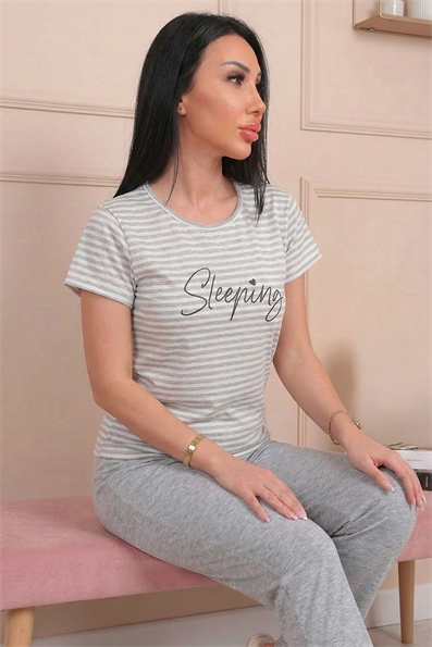 Kadın Sleeping Sloganlı Kısa Kollu Pijama Takımı
