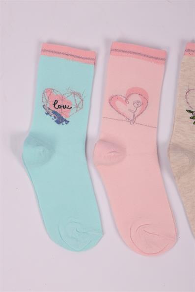 طقم من 4 جوارب بناتي منقوشة على شكل قلب ASORTI