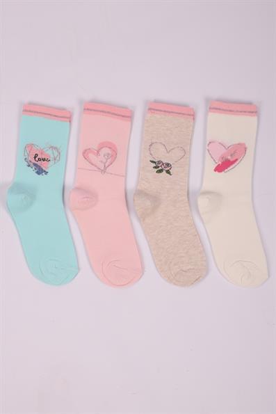 طقم من 4 جوارب بناتي منقوشة على شكل قلب ASORTI