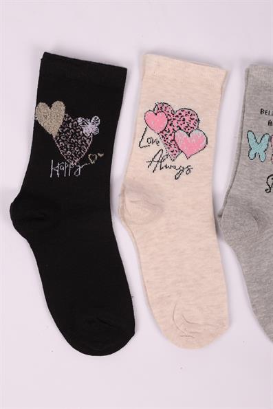 طقم من 4 جوارب بناتي منقوشة على شكل قلب ASORTI