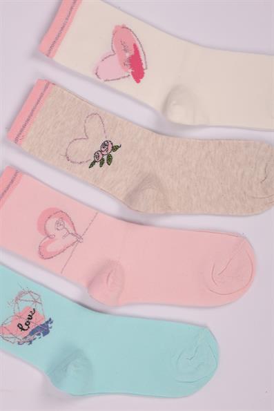 طقم من 4 جوارب بناتي منقوشة على شكل قلب ASORTI