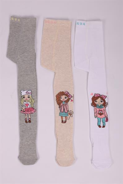 مجموعة جوارب طويلة للفتيات مكونة من 3 قطع ASORTİ