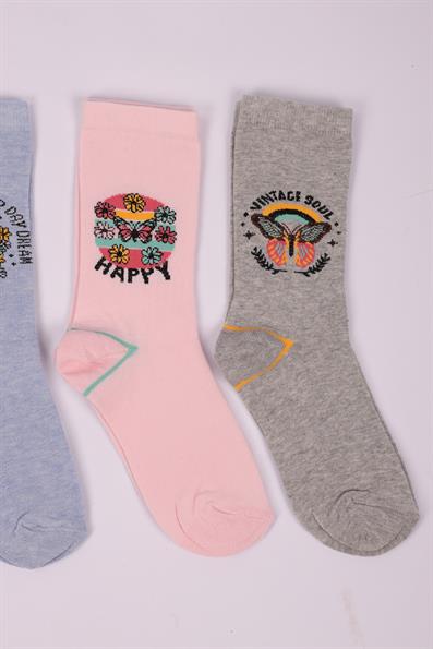 طقم من 4 جوارب بناتي بنقشة الفراشة ASORTI