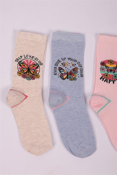 طقم من 4 جوارب بناتي بنقشة الفراشة ASORTI