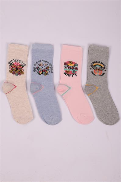 طقم من 4 جوارب بناتي بنقشة الفراشة ASORTI