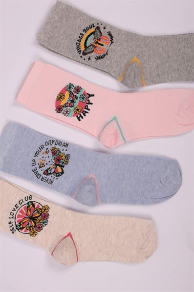 طقم من 4 جوارب بناتي بنقشة الفراشة ASORTI