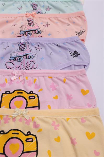 Kız Çocuk  6lı Likralı Desenli Baskılı Külot Seti