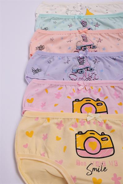 Kız Çocuk  6lı Likralı Desenli Baskılı Külot Seti