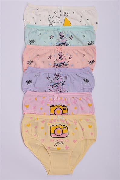 Kız Çocuk  6lı Likralı Desenli Baskılı Külot Seti