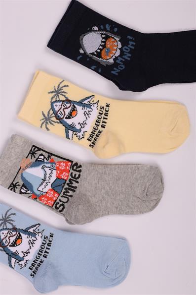 مجموعة من 4 جوارب للأولاد بنقشة القرش ASORTI