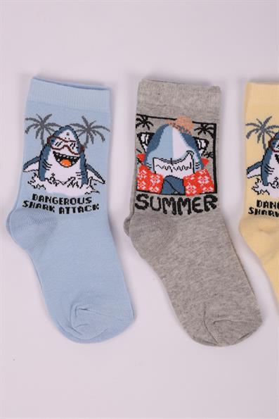مجموعة من 4 جوارب للأولاد بنقشة القرش ASORTI
