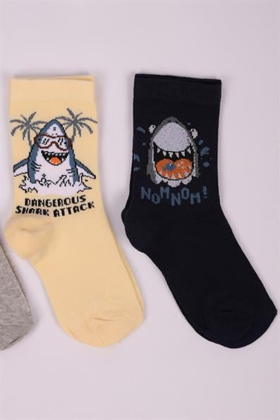 مجموعة من 4 جوارب للأولاد بنقشة القرش ASORTI