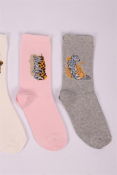 طقم من 4 جوارب بناتي بنقشة الفهد ASORTI