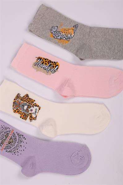 طقم من 4 جوارب بناتي بنقشة الفهد ASORTI