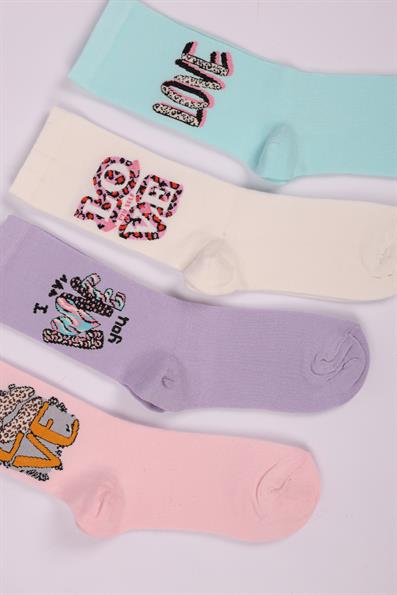 مجموعة من 4 جوارب بناتي عليها شعار Love ASORTİ