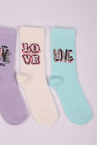 مجموعة من 4 جوارب بناتي عليها شعار Love ASORTİ