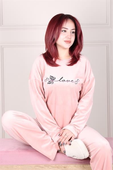 Love Sloganlı Kadife Pijama Takımı SOMON