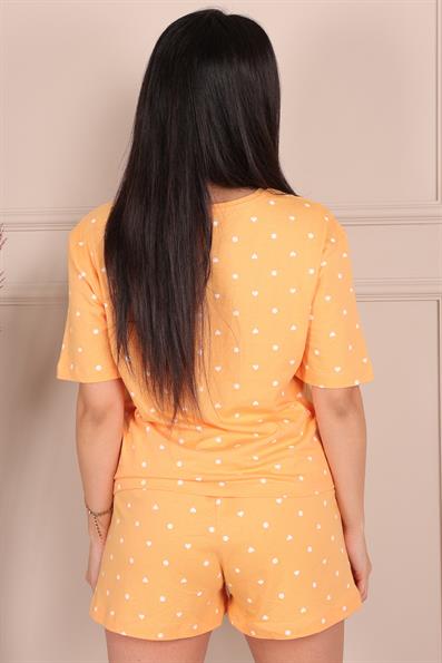 Tiny Dot Heart Patterned Short Sleeve Shorts Pajama Set ORANGE