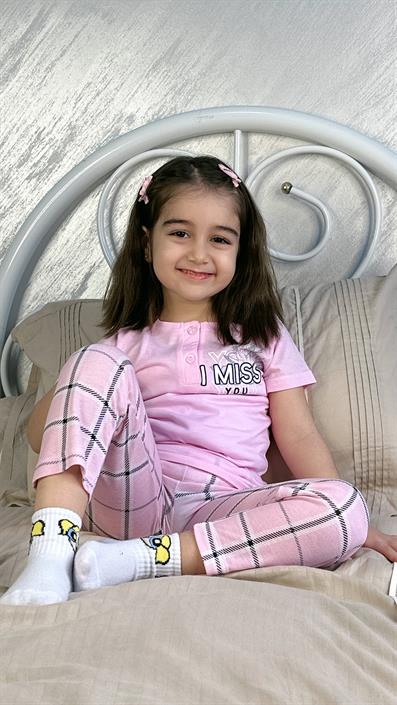 Pink Checkered Three Button Mother Pajama Set PINK