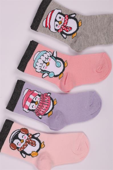 مجموعة Penguin منقوشة مكونة من 4 جوارب للفتيات ASORTI