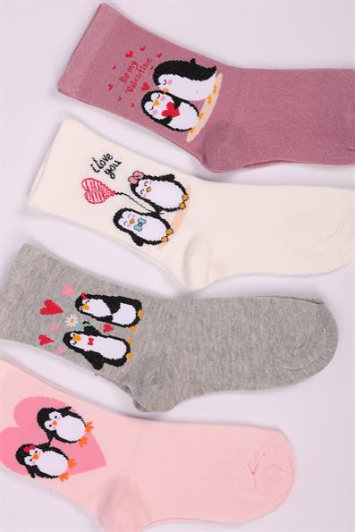 مجموعة Penguin منقوشة مكونة من 4 جوارب للفتيات ASORTI