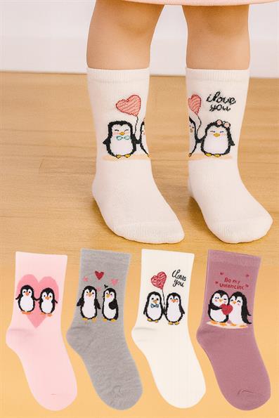مجموعة Penguin منقوشة مكونة من 4 جوارب للفتيات ASORTI