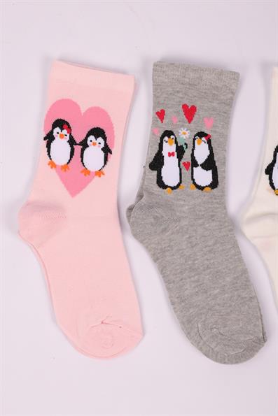 مجموعة Penguin منقوشة مكونة من 4 جوارب للفتيات ASORTI