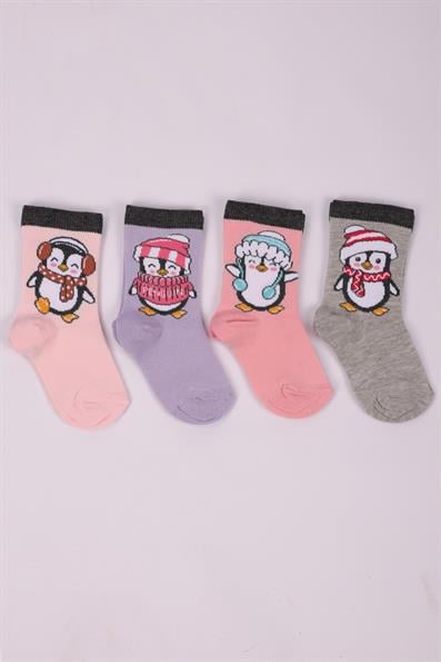 مجموعة Penguin منقوشة مكونة من 4 جوارب للفتيات ASORTI