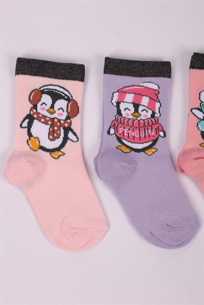 مجموعة Penguin منقوشة مكونة من 4 جوارب للفتيات ASORTI