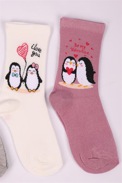 مجموعة Penguin منقوشة مكونة من 4 جوارب للفتيات ASORTI