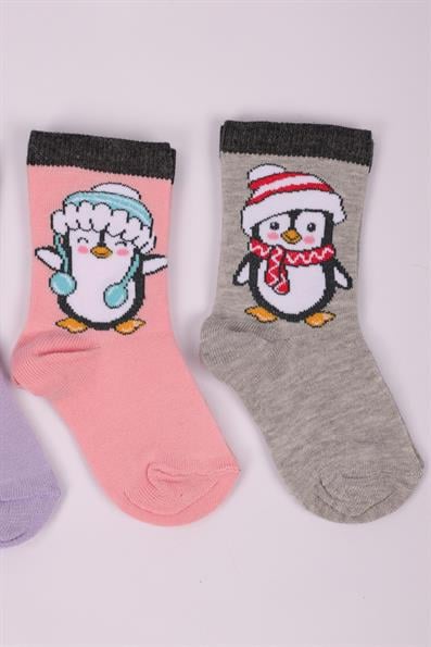 مجموعة Penguin منقوشة مكونة من 4 جوارب للفتيات ASORTI