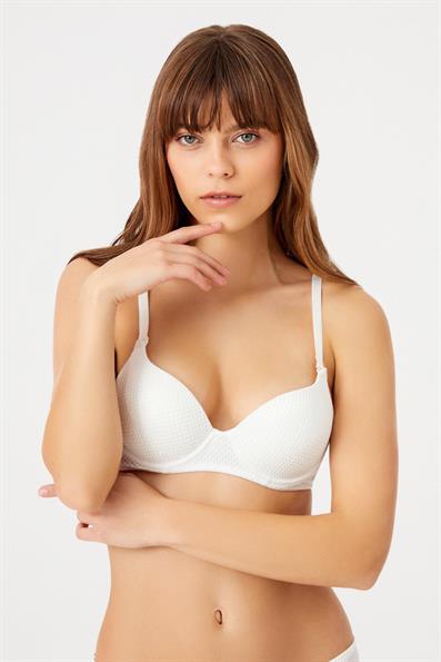 HONEYCOMB PATTERNED BRA SET ECRU