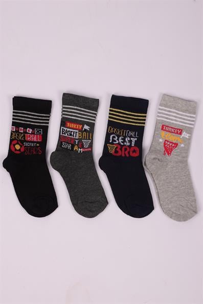 مجموعة من 4 جوارب للأولاد مع نص شعار ASORTI