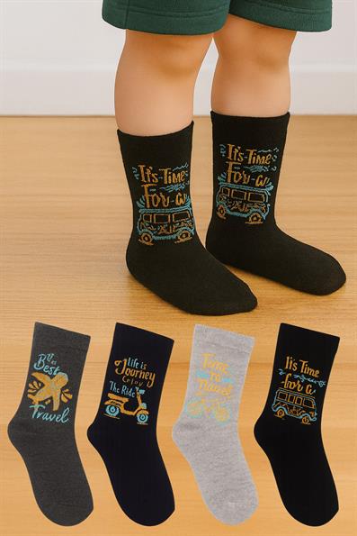 مجموعة جوارب للأولاد مكونة من 4 قطع منقوشة على شكل مركبات ASORTI