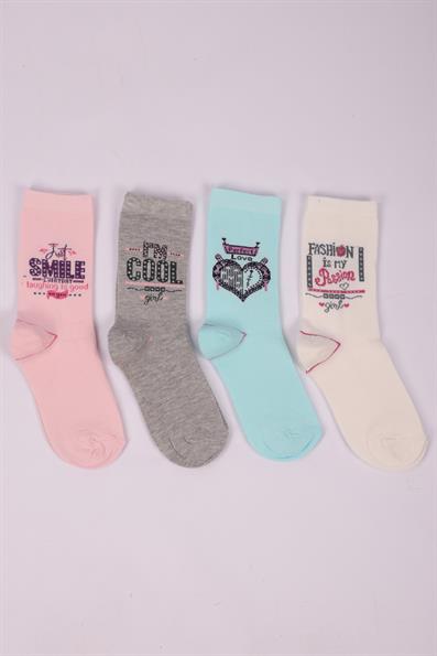 مجموعة من 4 جوارب بناتي مع نص شعار ASORTI