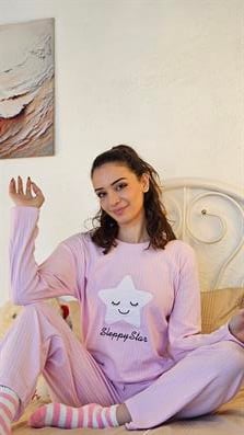 YILDIZ DESENLİ DESENLİ RAPORLU PİJAMA TAKIM LİLA