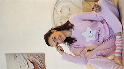 YILDIZ DESENLİ DESENLİ RAPORLU PİJAMA TAKIM LİLA