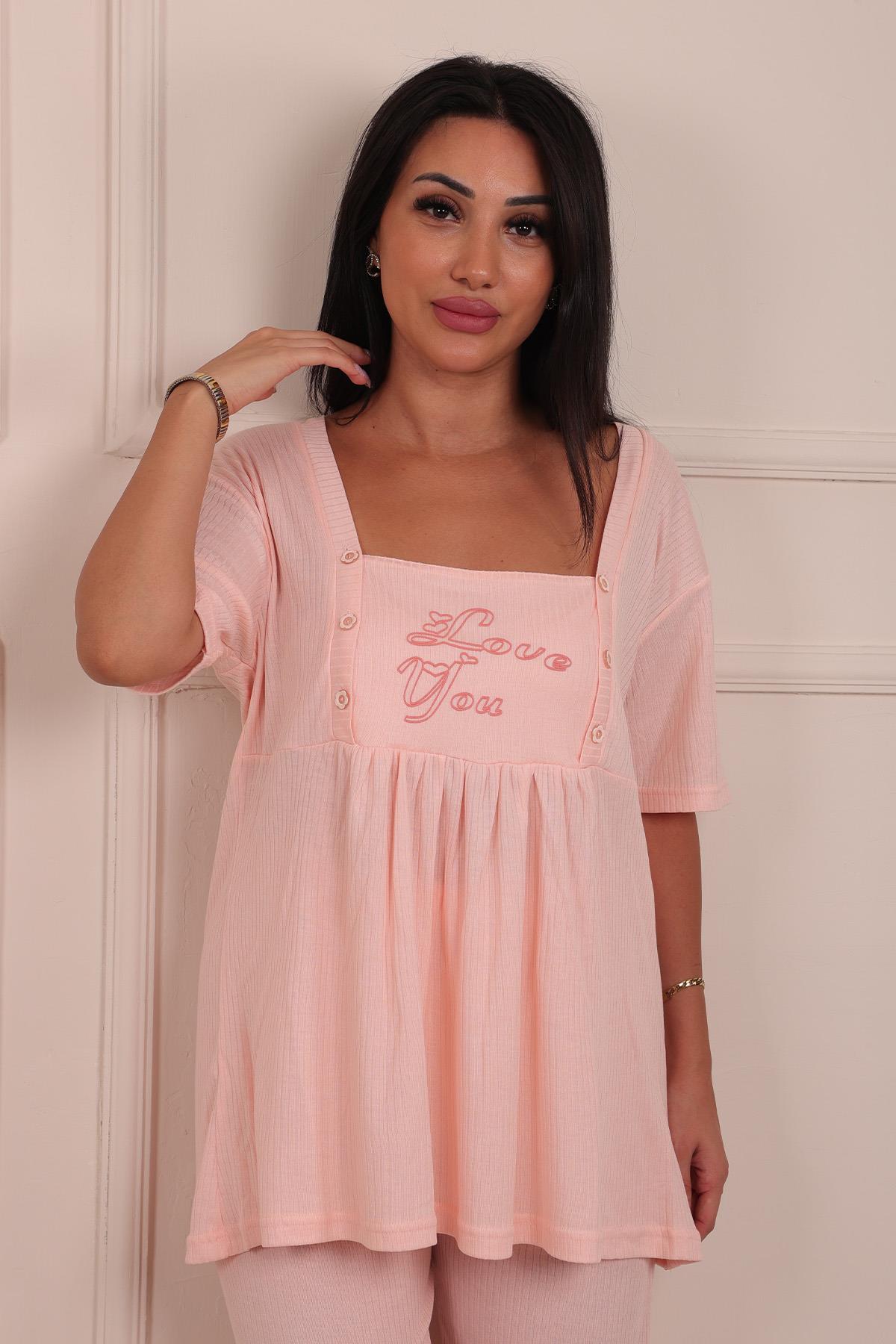 3-Piece Buttoned Maternity Pajama Set Salmon