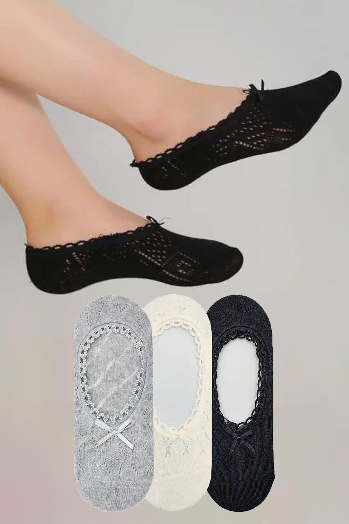 3'LÜ KADIN BABET ÇORAP SİYAH-BEYAZ-GRİ
