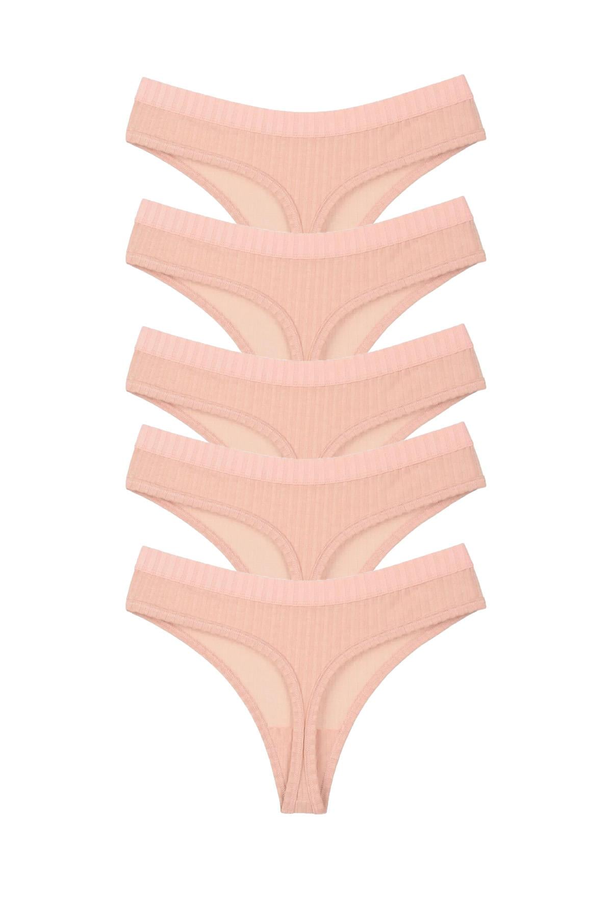 5 Pack Cotton Thong POWDER