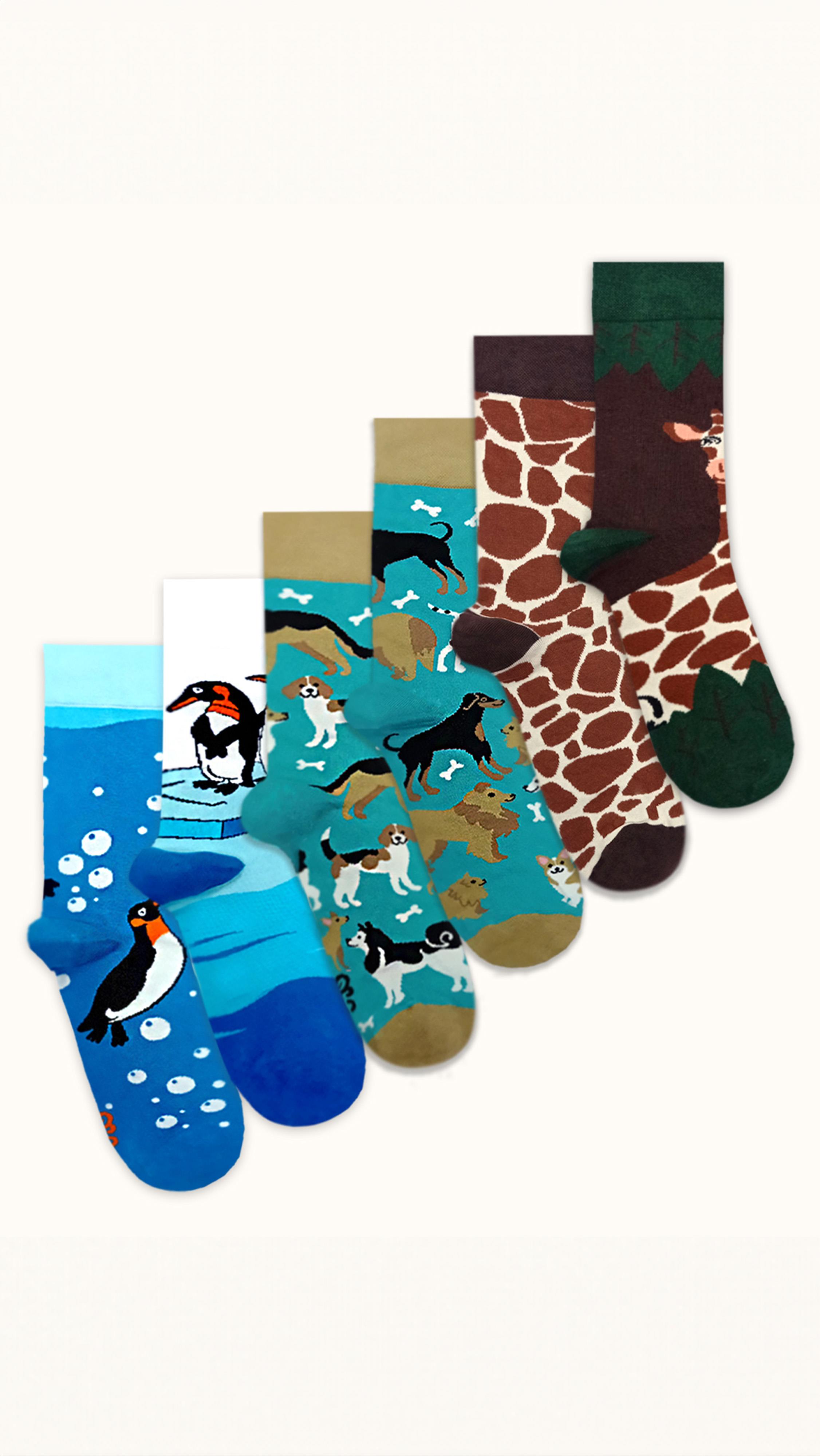 6' UNISEX PATTERNED COTTON SEAMLESS SOCKS COFFEE BEIGE GREEN BLUE TONES