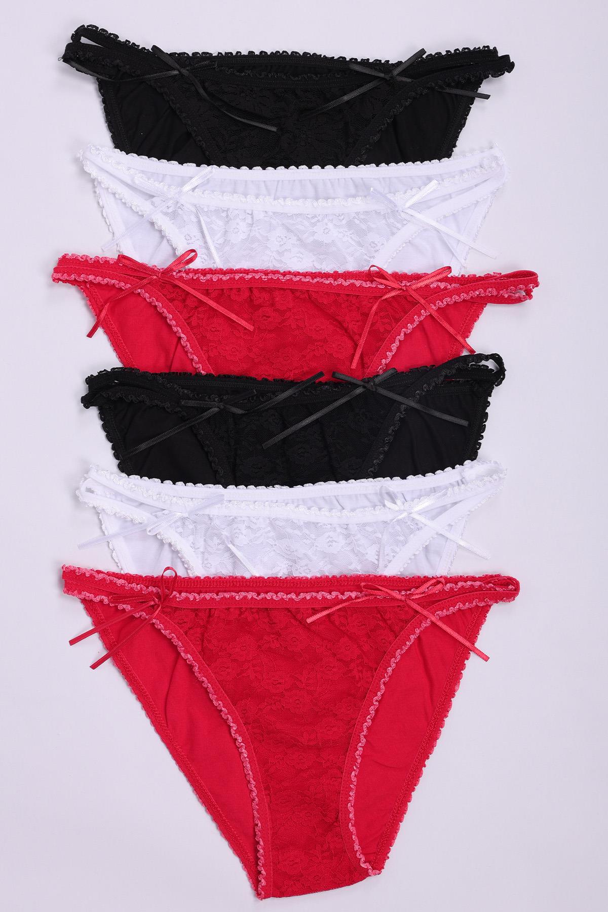 5'li Romantik Dantelli İnce Askılı Bikini Külot Seti