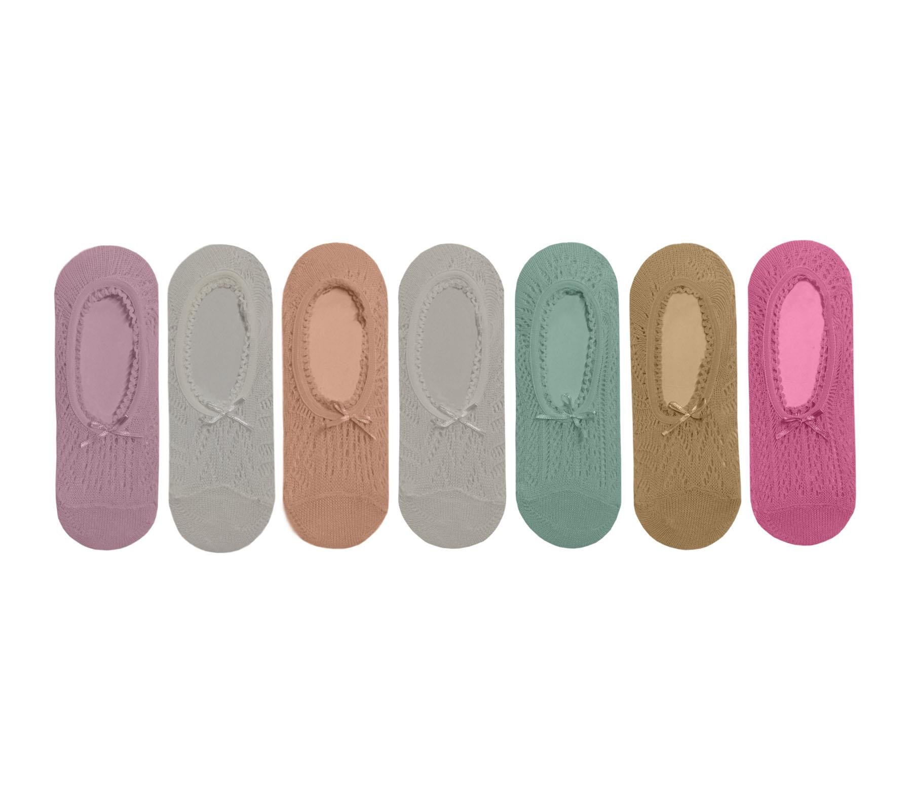 7-PACK WOMEN'S BALLERINA SOCKS ECRU-LIGHT BROWN-WATER GREEN-PINK-SALMON-WHITE-POWDER