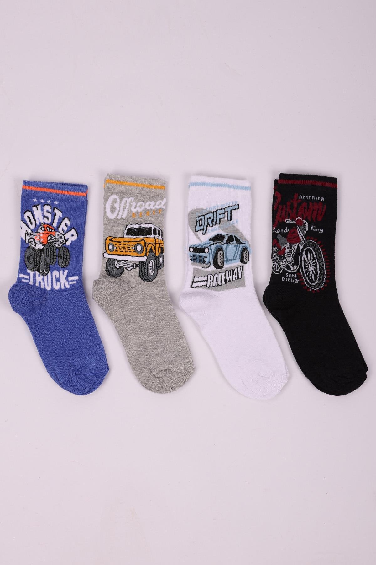 Araba Desenli 4'lü Erkek Çocuk Soket Çorap Seti ASORTİ