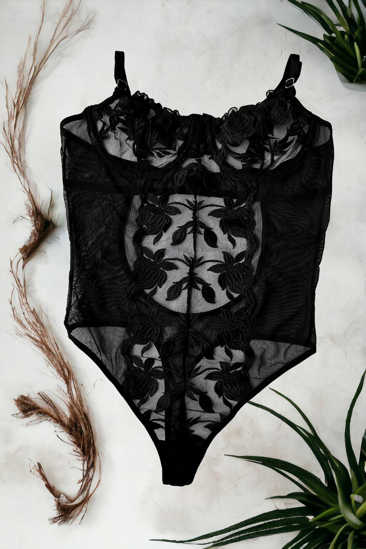 أندروير تول دانتيل مطرز بيبي دول أسود